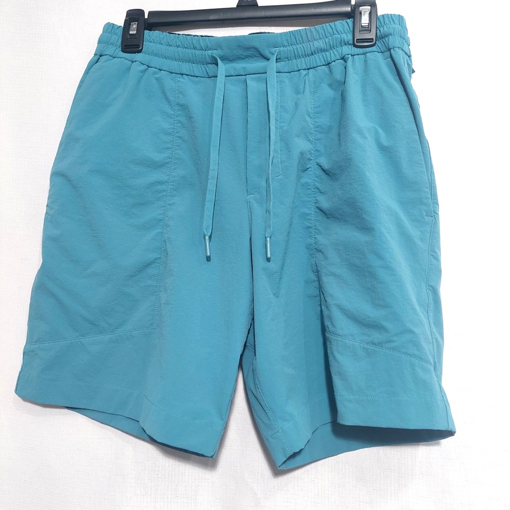 lululemon Mens Medium Teal Shorts Stretch Adjustable Drawstring Zip Back Pocket